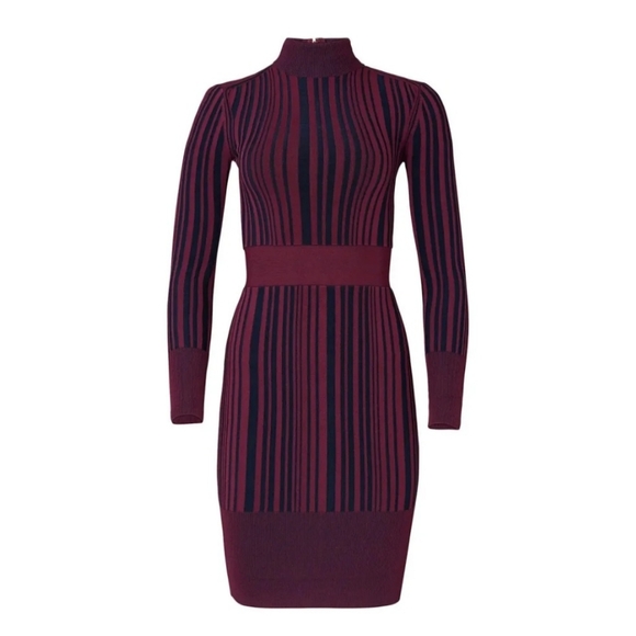 Hervé Léger Striped Sheath Knit Dress in Purple, Womens Bodycon Size S MSRP $990 - Picture 3 of 11